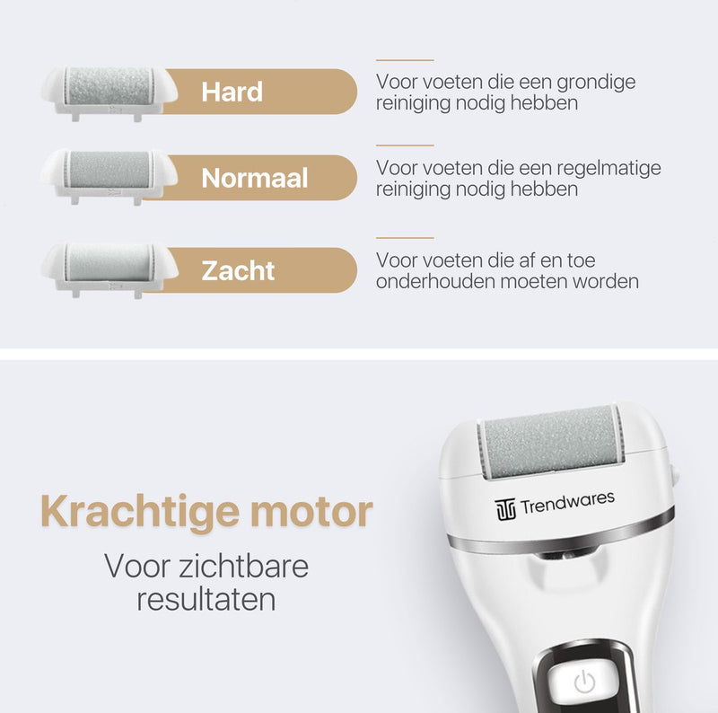 Elektrische Eeltverwijderaar met LED display - 2 Standen en 3 verschillende Opzetstukken en Borstel - Wit