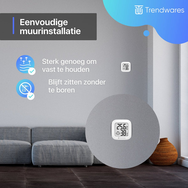 Hygrometer - Luchtvochtigheidsmeter voor Binnen - Thermometer - Digitaal - Hydrometer - Temperatuurmeter - Wit