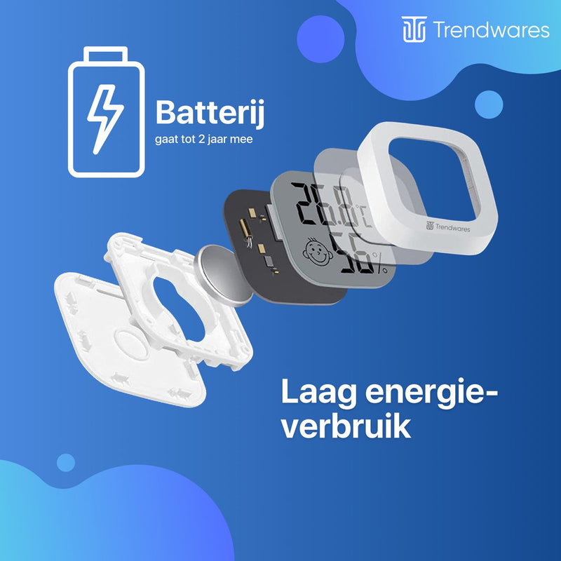 Hygrometer - Luchtvochtigheidsmeter voor Binnen - Thermometer - Digitaal - Hydrometer - Temperatuurmeter - Wit